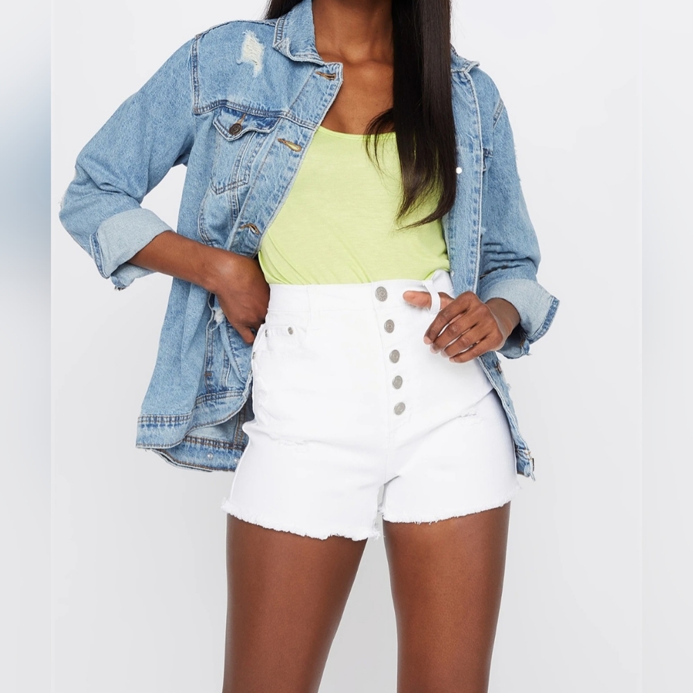 High waisted frayed shorts